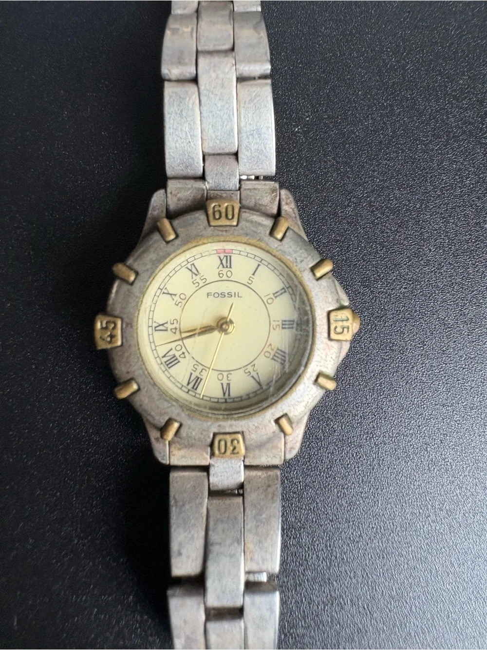 Fossil Two-Tone Silver and Gold Accent Round Dial Watch